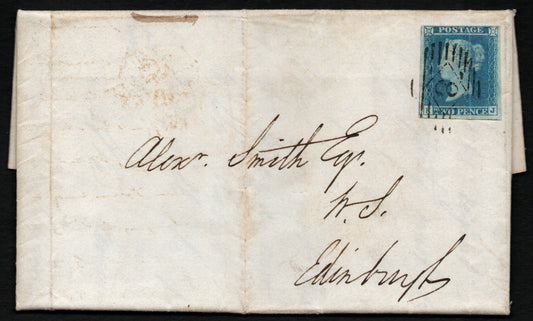 GB Line Engraved 31st May 1847 Entire Addressed to Edinburgh bearing 2d Blue SG13 Plate 3 ES11 (K-J) (LPS55)