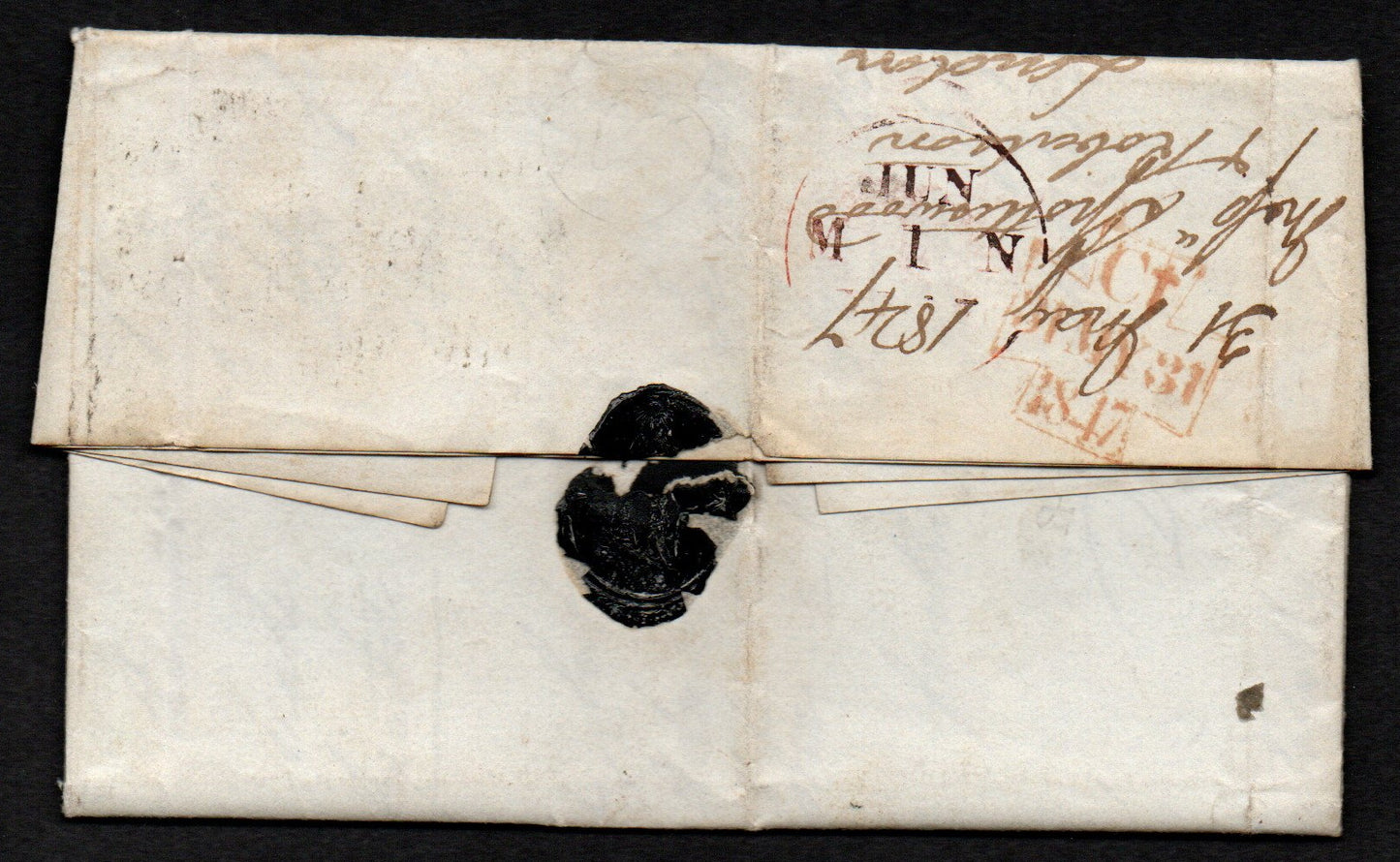 GB Line Engraved 31st May 1847 Entire Addressed to Edinburgh bearing 2d Blue SG13 Plate 3 ES11 (K-J) (LPS55)