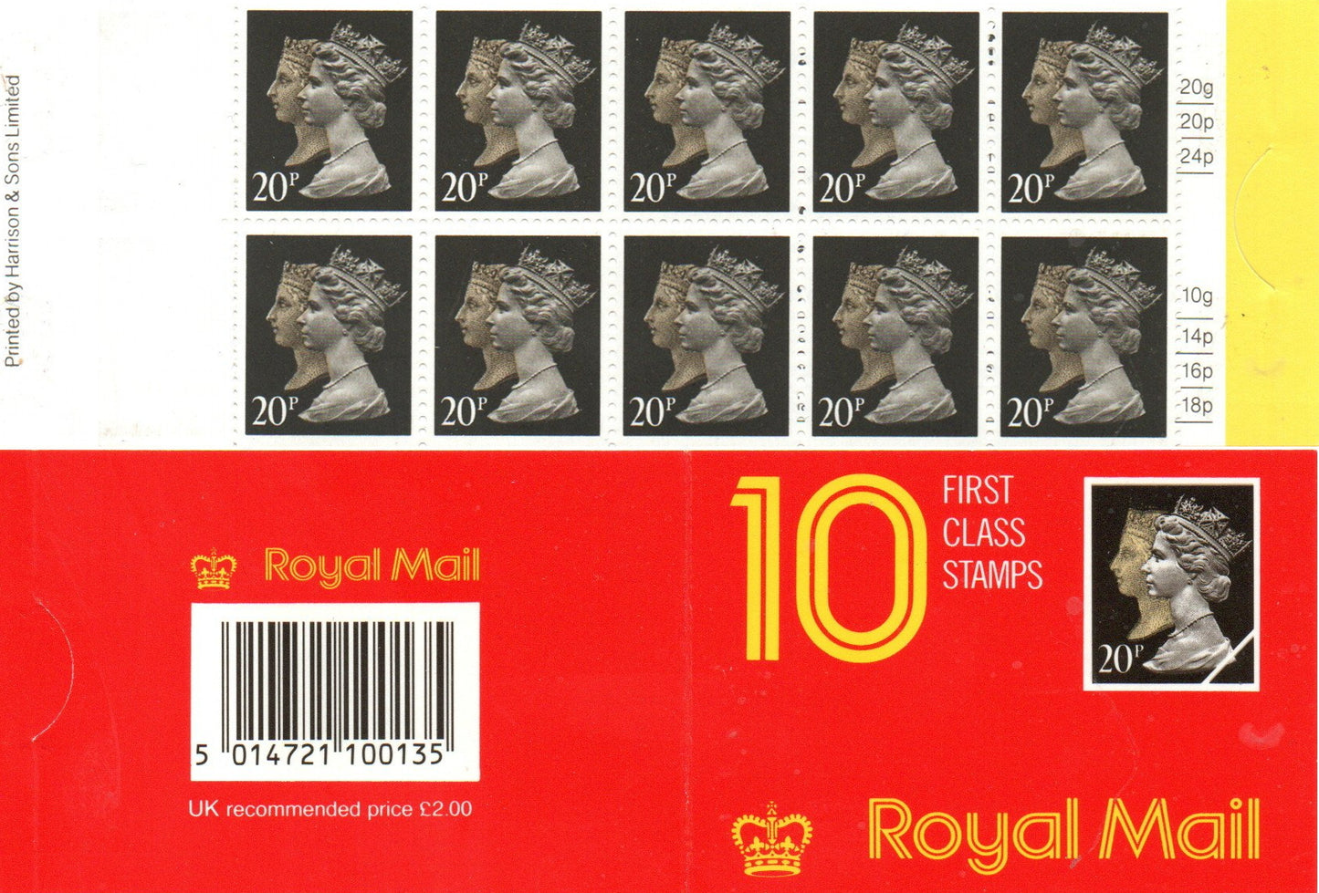 GB 1990 Booklet 10 x 20p (First Class at the time) JD1 Round Tab No Code Mint Condition (LL104)