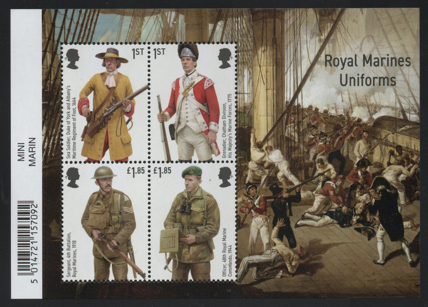 GB 2022 Miniature Sheet Barcoded M/S MS4722 Royal Marines Uniforms
