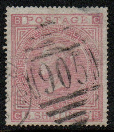 GB QV Surface Printed SG127 QV 1874 5/- Pale Rose, Plate 2, Slight Blemish top right Clear Wolverhampton Cancel