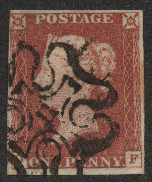 GB QV 1841 1d Red SG8m with No 11 in Maltese Cross. Guide Lines through "F" (O - F)