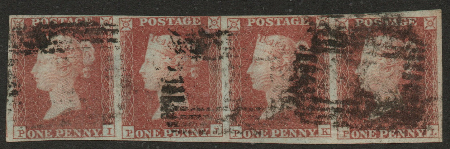 GB QV 1841 1d Red SG8 Plate No 120 (Scottish Cancel) Strip of 4 (PI - PL) Margins all round