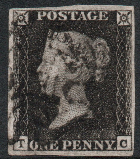 GB QV 1840 1d Black SG2 Plate 6 State 1 AS41 black Maltese Cross (T - C)