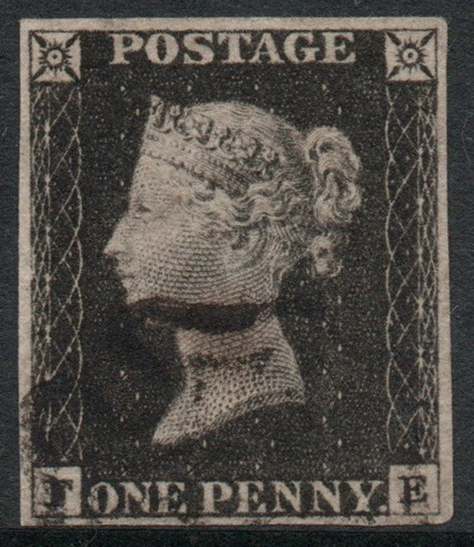 GB QV 1840 1d Black SG2 Plate 2 AS41 State 1 Light Black Maltese Cross Profile Clear (F - E)