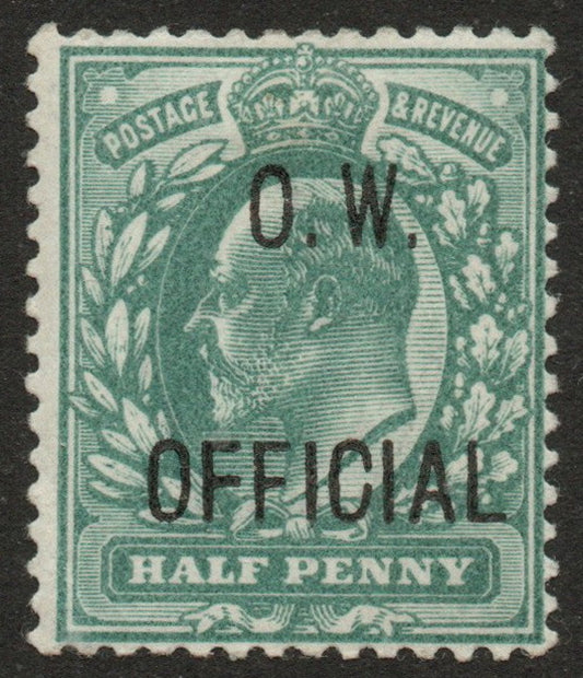 GB KEVII 1902 SGO36 Office of Works ½d Blue-Green VLMM