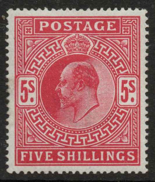 GB KEVII 1902 SG263 5/- Bright Carmine LMM (LPS145)