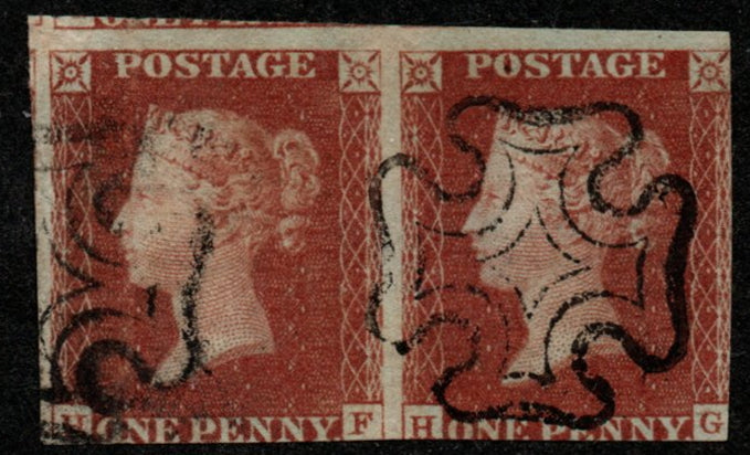 GB QV 1841 SG7 2d Blue Plate 11 Pair (HF-HG) Fine Black M/C See image for margins