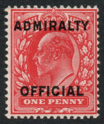 GB 1902 KEVII SGO108 1d Scarlet Admiralty Official Overprint U/M