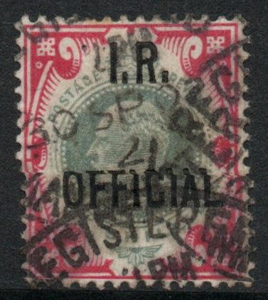 GB KEVII 1902 1/- Green Carmine Official SGO24 Good Used Double Registered Cancellation