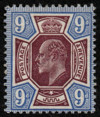 GB 1913 KEVII SG307a 9d Deep Plum and Blue Somerset Printing M/M