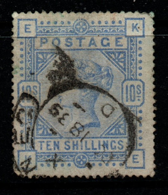 GB 1883 QV SG183 10/- 10s Ultramarine (SG 183). K - E. Parcel Cancellation