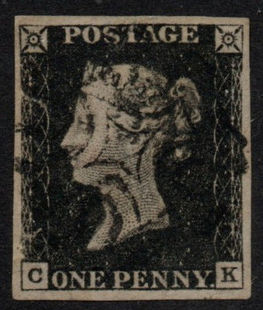 1840 GB QV SG1 Penny Black Plate 1b (C-K) 4 Nice margins Black Maltese Cross