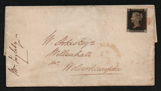 GB Line Engraved Dec 18th 1840 Wrapper (Empty) Addressed to Wolverhampton bearing SG2 Plate 2 AS14 F - C  (LPS25)