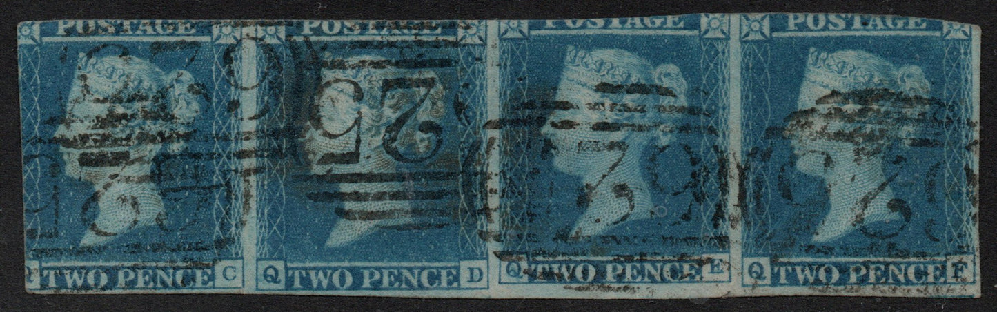 GB Line Engraved SG14 2d Blue Strip of 4 (Q-C...Q-F)