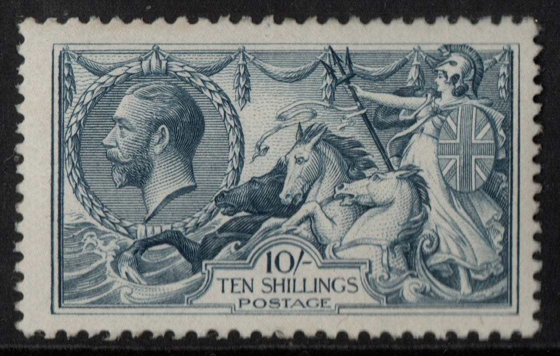 GB 1913 KGV SG402 10/- Indigo Blue Well Centred "Seahorse" Very, Very lightly Mounted Mint