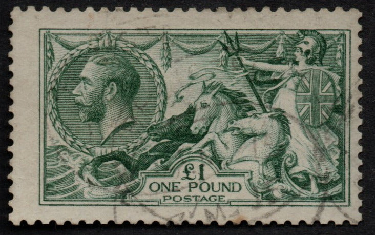 GB 1913 KGV SG404 £1 Dull Blue Green "Seahorse" Very Fine Used