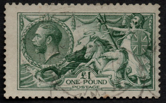 GB 1913 KGV SG404 £1 Dull Blue Green "Seahorse" Very Fine Used