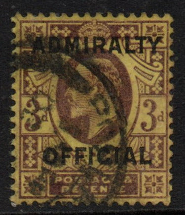 GB 1903-4 K Edw VII  SGO112 3d Dull Purple/Orange Yellow Admiralty Official Good Used (LPS43)