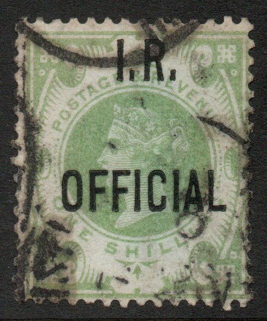 GB QV 1889 I.R. Official SGO15, 1/- Green Good Used.