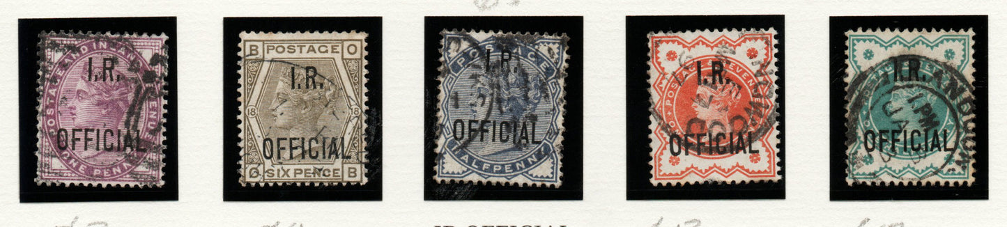 1882 - 1901 GB QV I.R. Officials SGO3, O4, O5, O13 and O17 Good Used