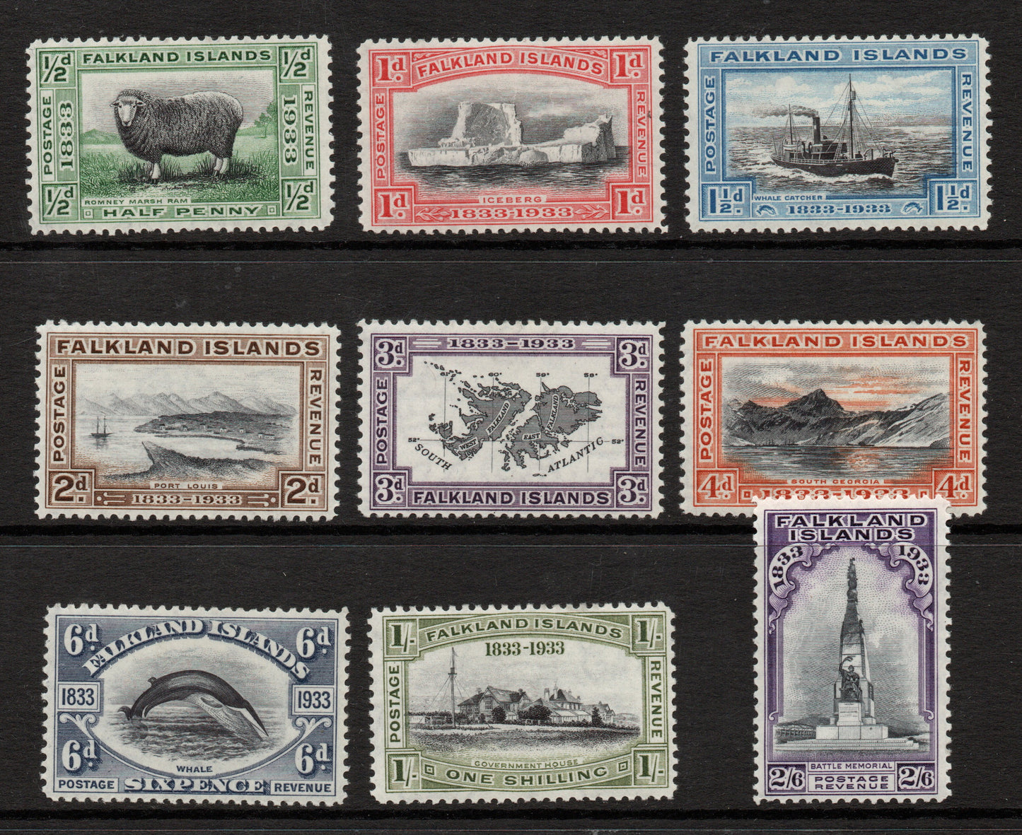 GB 1933 Falkland Islands SG127-35 the 1933 Centenary set to 2/6d LMM