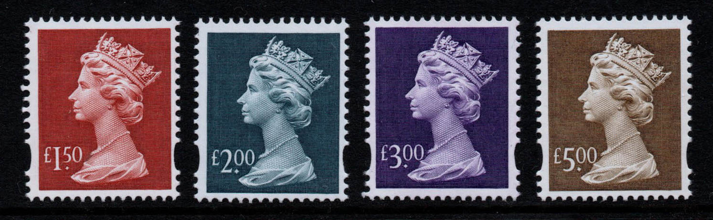 GB QEII SG Y1746-Y1749 £1.50-£5 Full Set of 4 High Value Machins U/M MNH