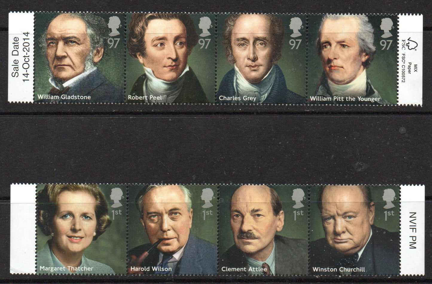 GB 2014 SG3642-49 British Prime Ministers 2 x Se-Tenant Strips U/M MNH
