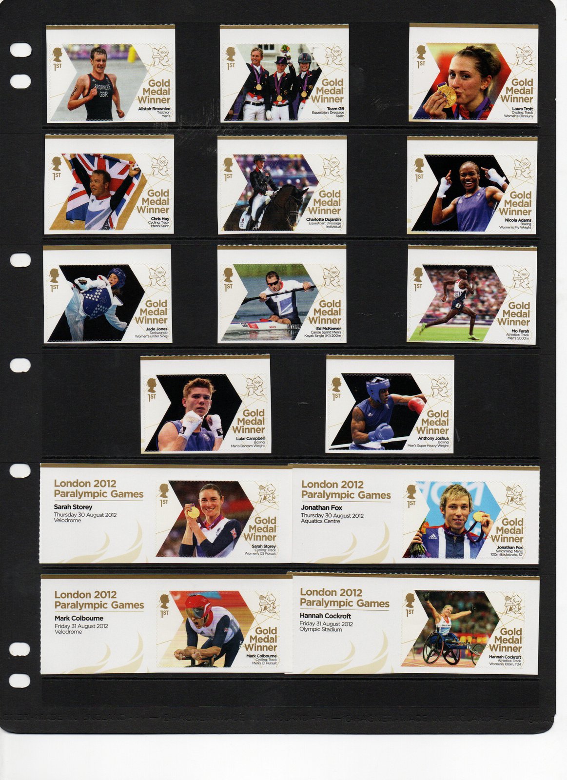 GB UK 2102 Olympic & Paralympic COMPLETE Stamp Collection. Details below (MA019)