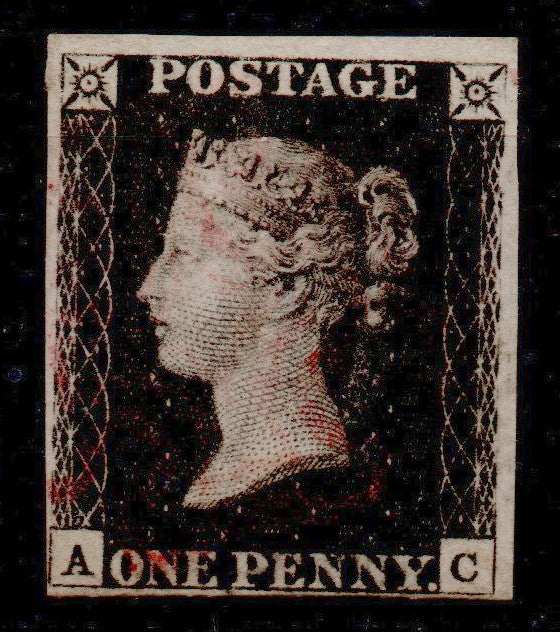 GB QV Penny Black SG2 Plate 9 AS61 State 2 A-C 4 Margins Very Light cancellation(AM1227)