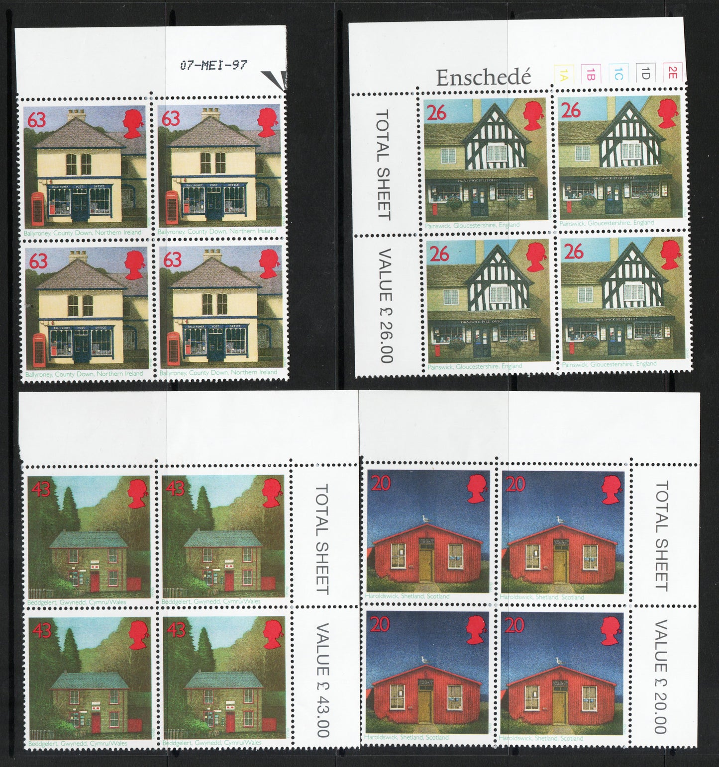 1997 GB QEII SG1997-2000 Sub-Post Offices in Blocks of 4 All U/M Less than Face Value