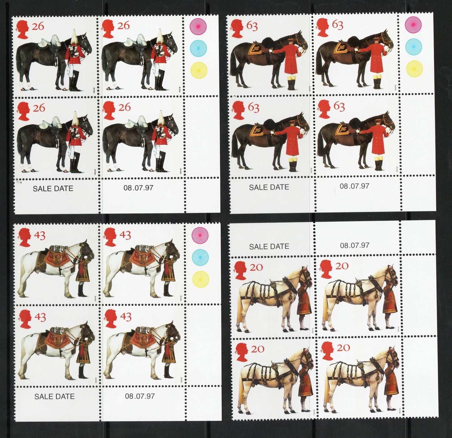 1997 GB QEII SG1989-1992 All the Queen's Horses in Blocks of 4 All U/M Less than face value