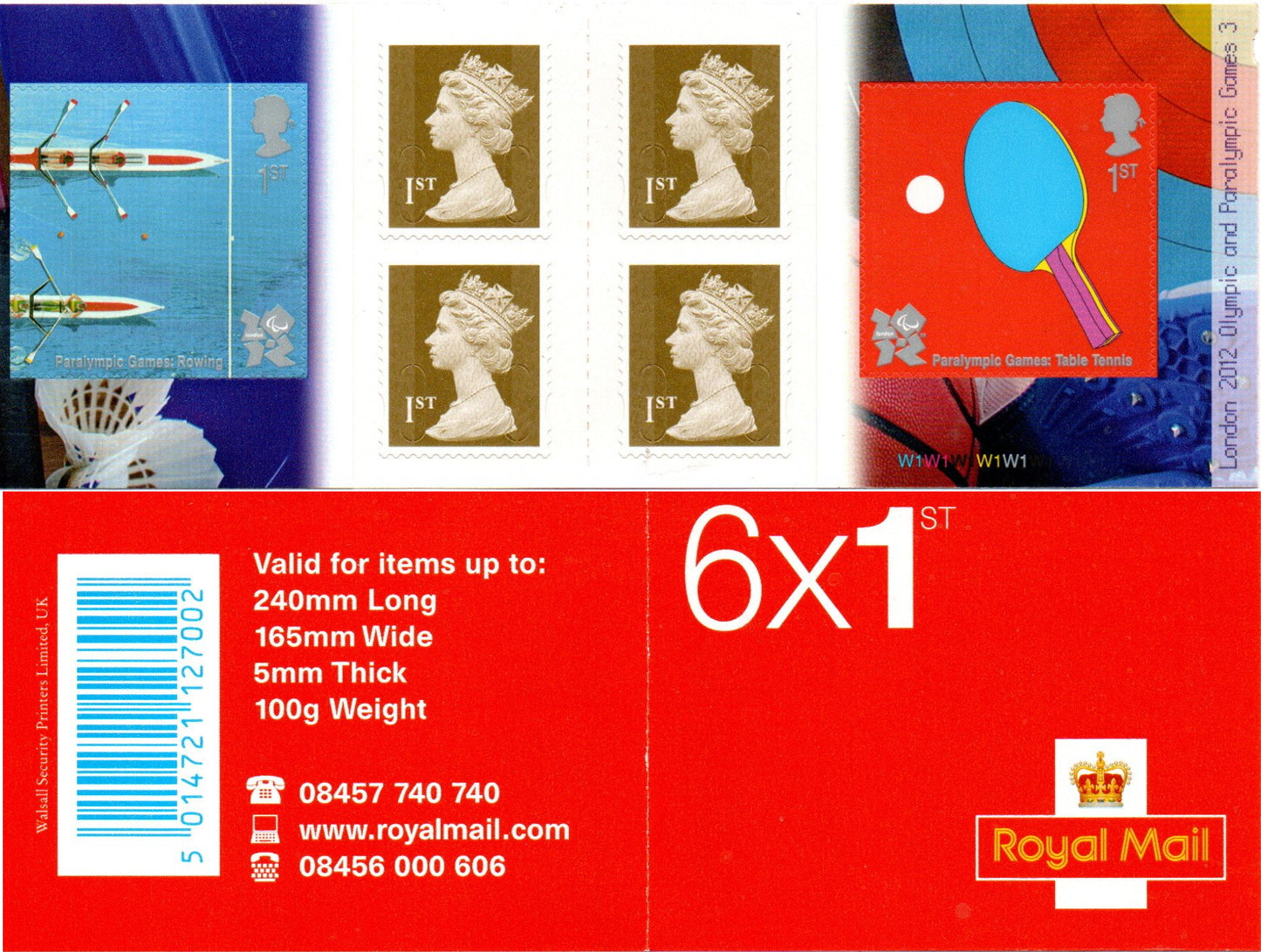 GB QEII 2010 Olympics & Paralympics S/A Booklet PM24 6 x 1st Class U/M MNH