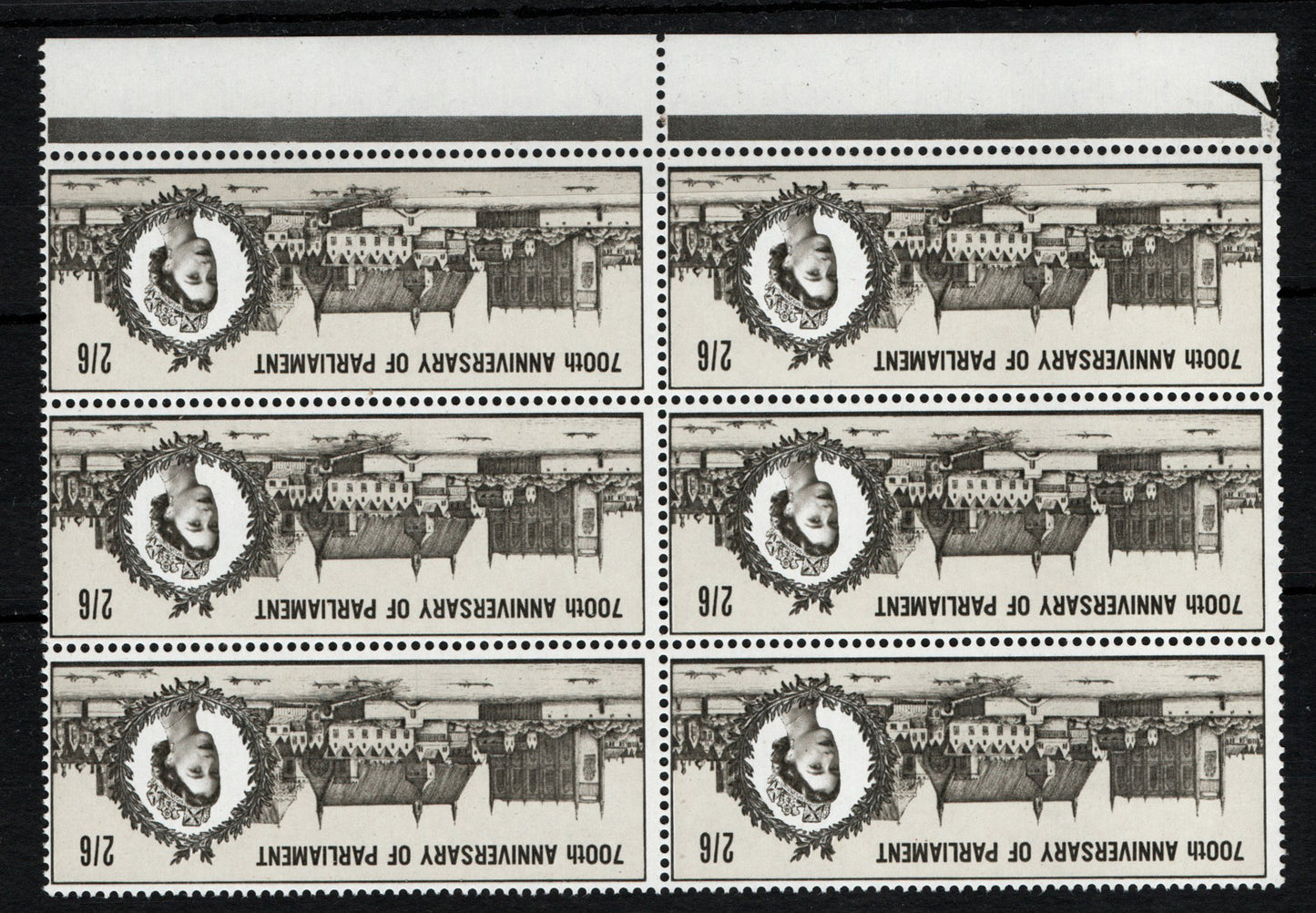 GB 1965 SG664wi Parliament Inverted Watermark error Block of 6 U/M