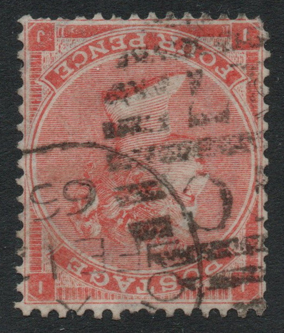 1862 QV 4d Pale Red SG82 Plate 4 Hairlines INVERTED Watermark (I-J)