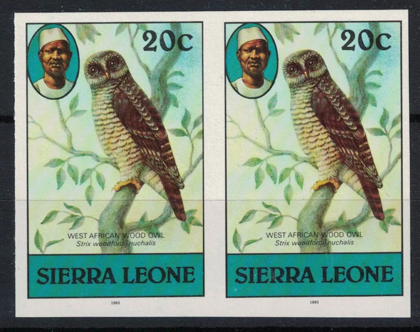 1983 Sierra Leone SG767 Wood Owls Imperf Pair Gummed U/M