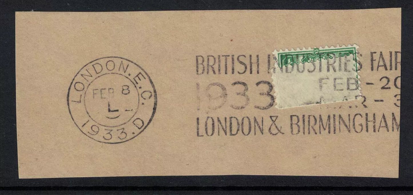 1933 GB KGV SG351(?) ½d Green Folded and Franked on piece. Unusual