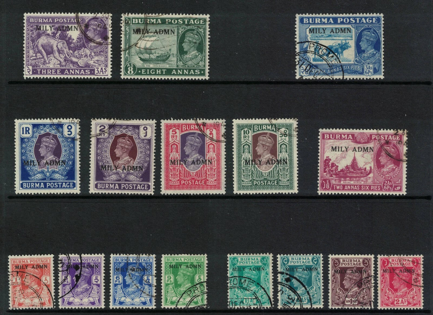 1945 Burma in Military Administration, small collection, all Fine Used