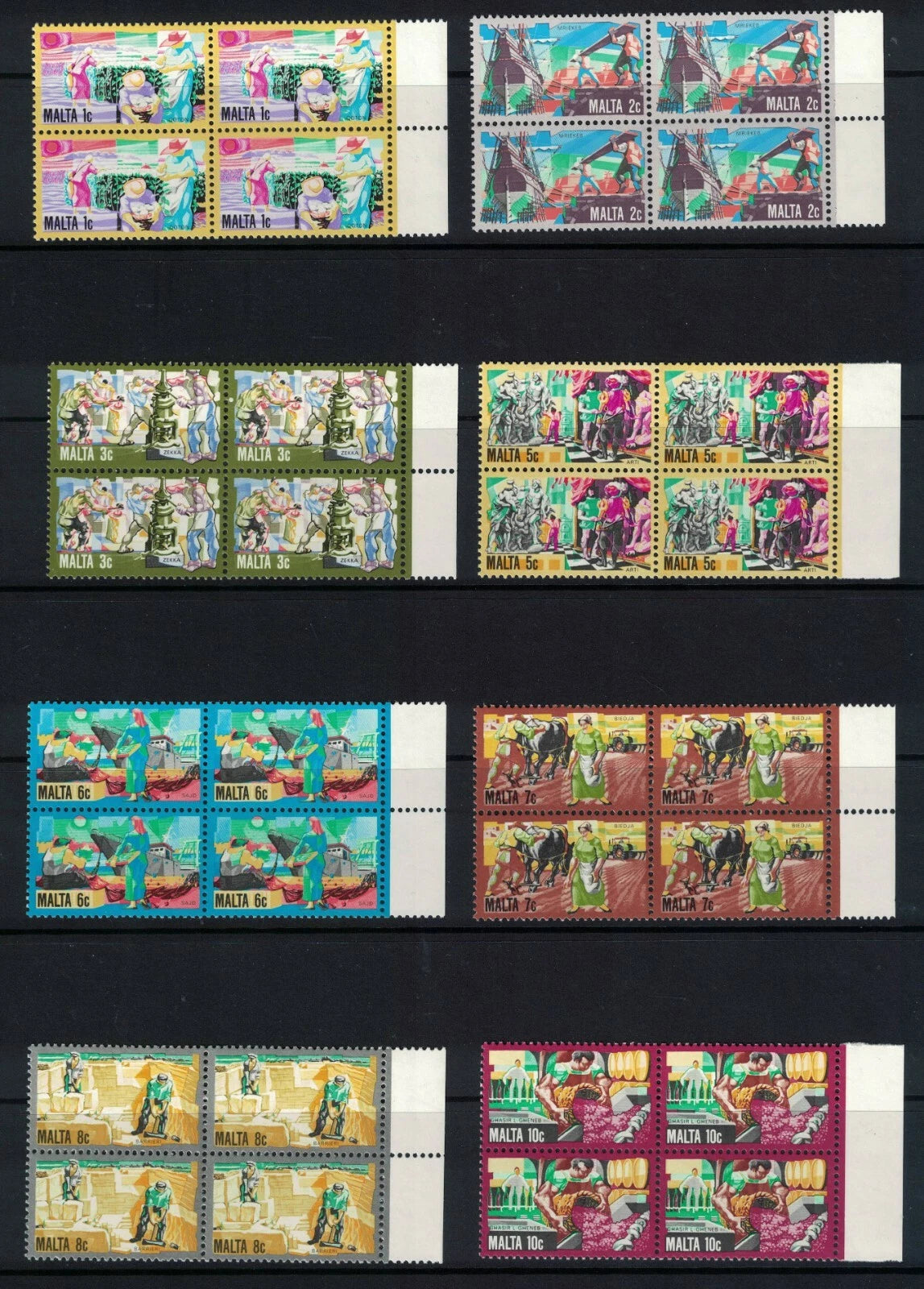 1981 Malta Maltese Industry Set 5m to £3 U/M in Blocks of 4. SG667-682