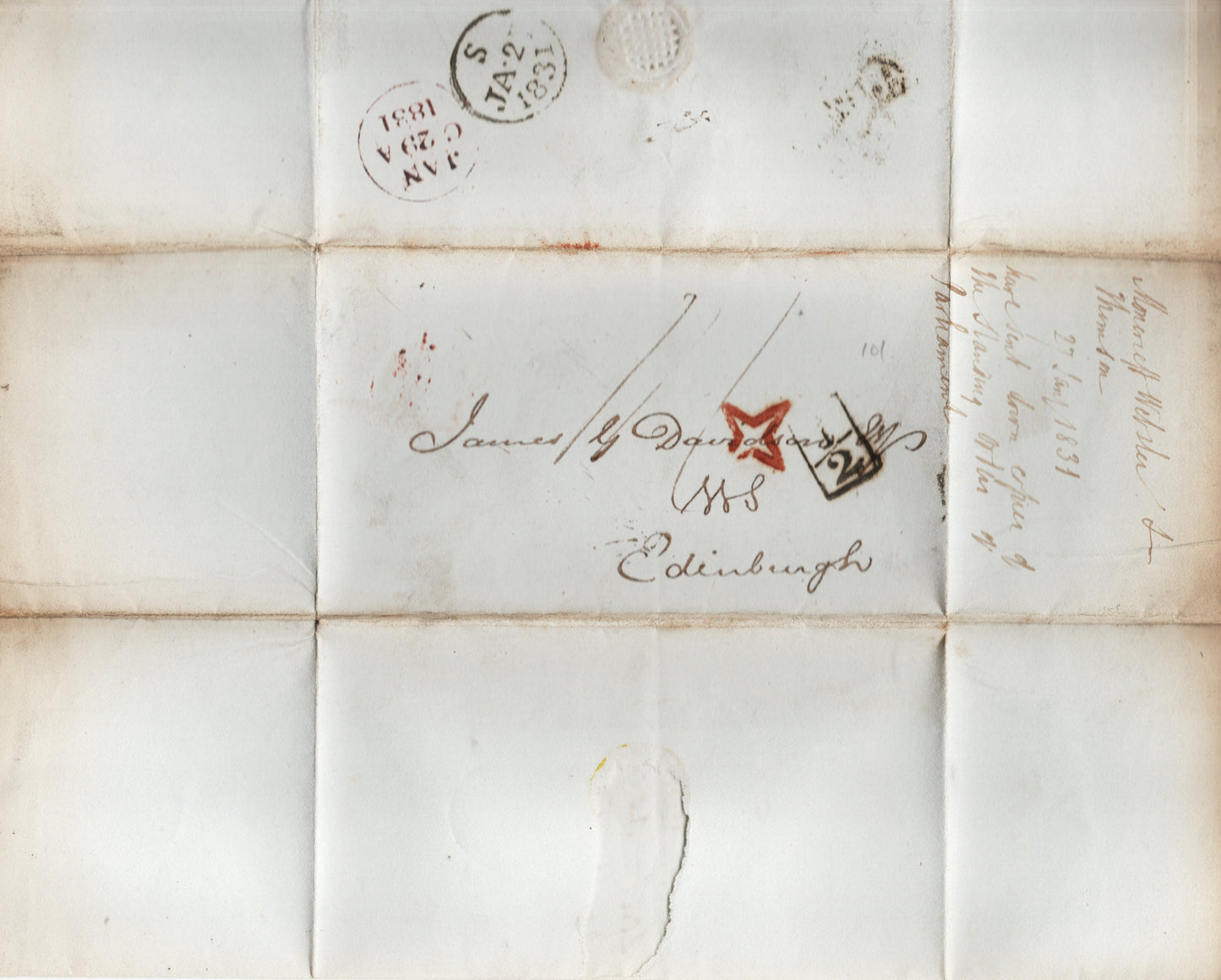 1831 Entire London-Edinburgh Showing Inspectors Mark & ½d Wheel Tax (SF20)