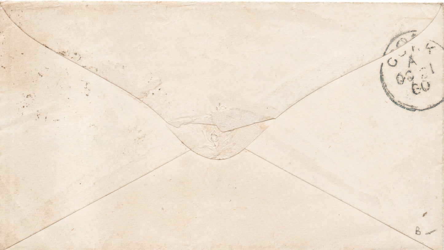 GB 1860 Envelope from Angel Hotel Dublin to J Close Esq, c/o Cork P.O. (SF27)