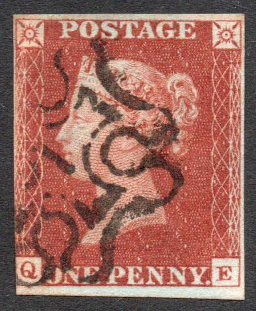 GB QV 1841 1d Red SG8m with No 1 in Maltese Cross