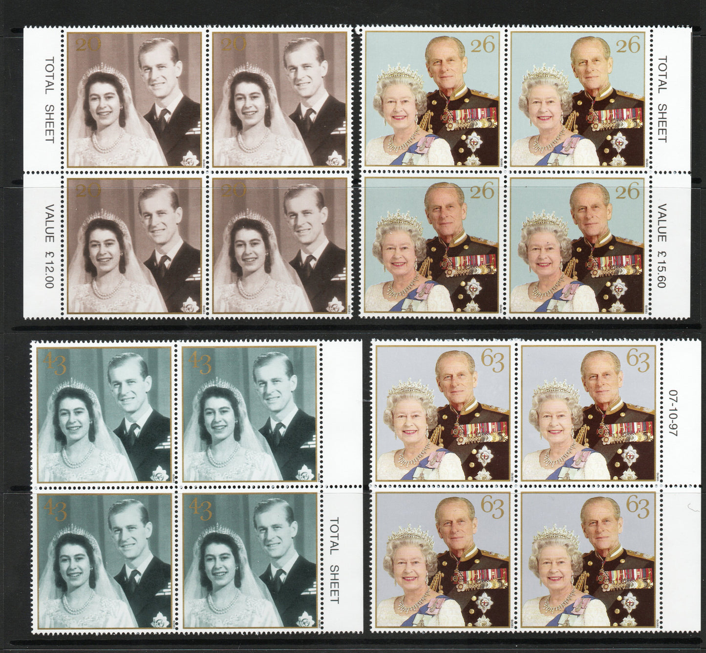 1997 Royal Golden Wedding SG2011-14 in margin Blocks of 4 U/M @Less than Face Val (TT124)