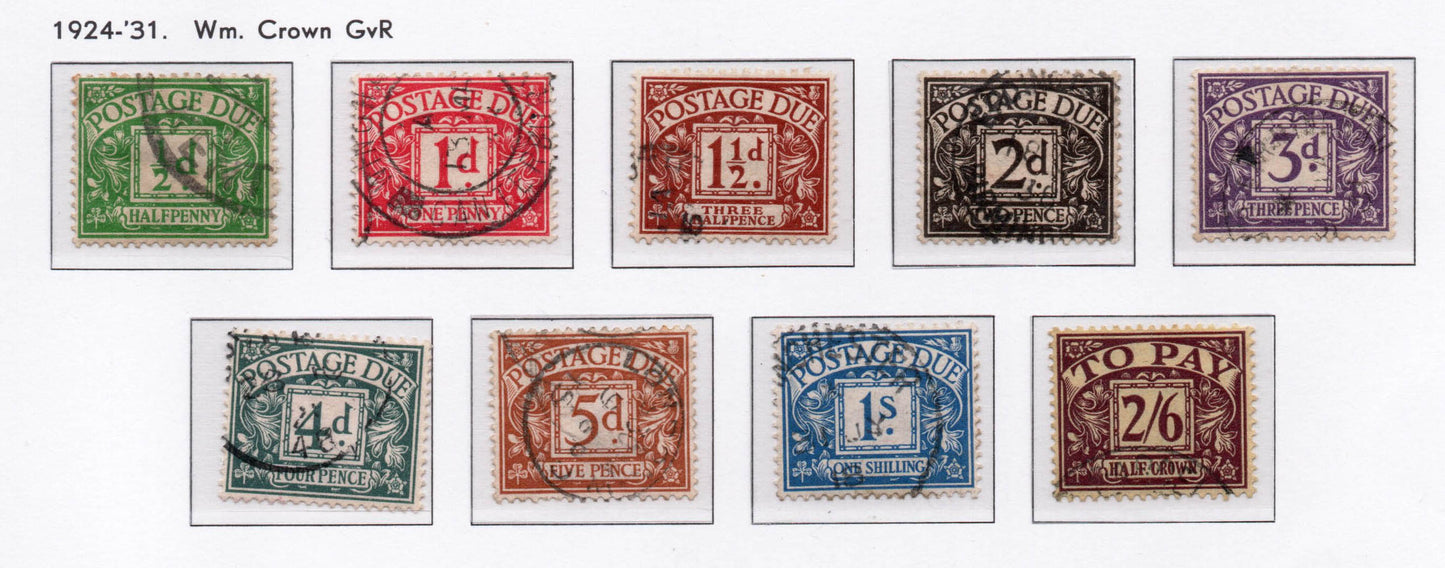 1924 KGV SGD10-D18 Set of 9 Postage Dues GVR Wmk Very Good Used