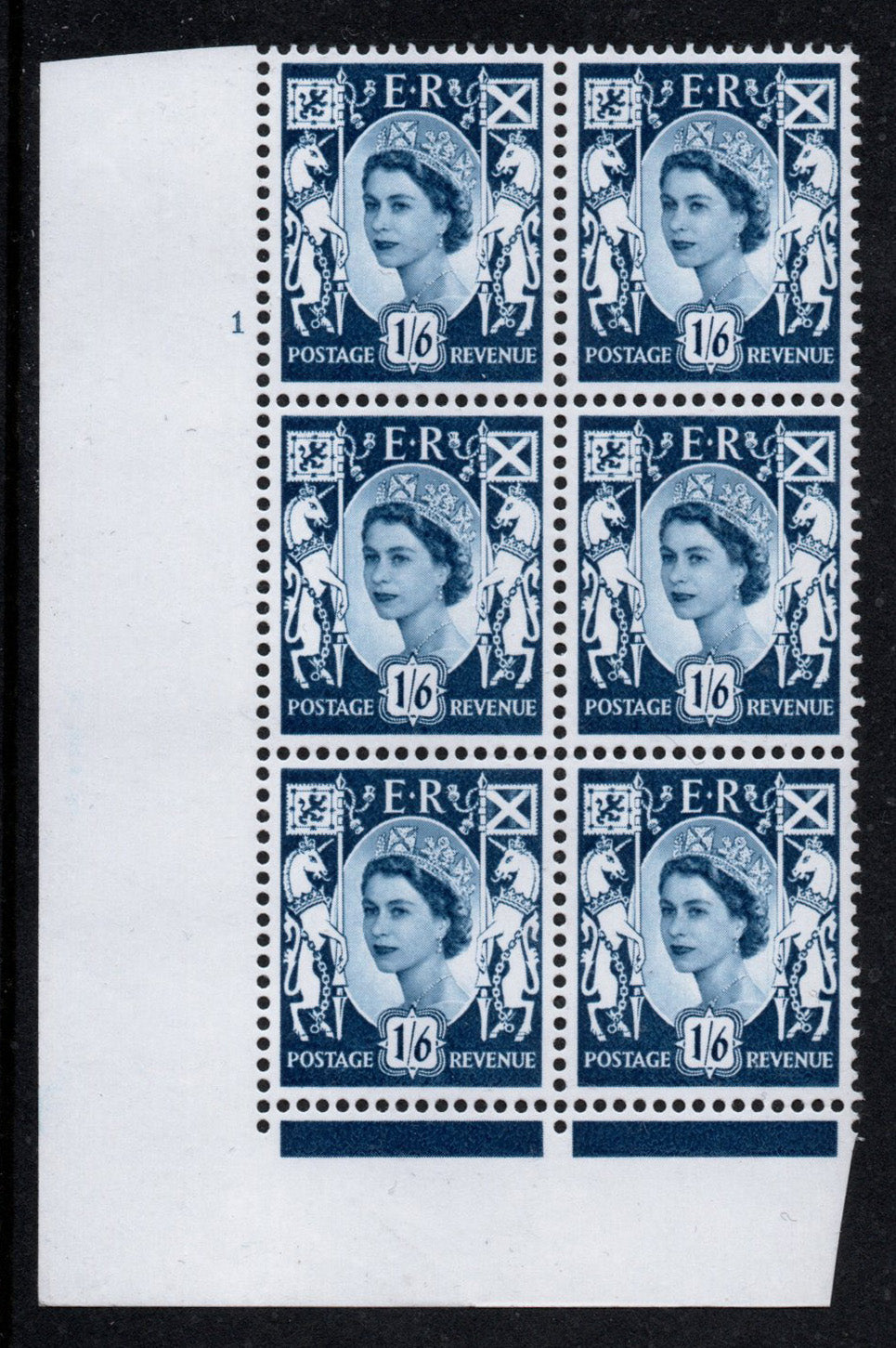 GB 1968 Pre Decimal Scotland SG S13 1/6d Cyl 1 No dot Block of 6 U/M