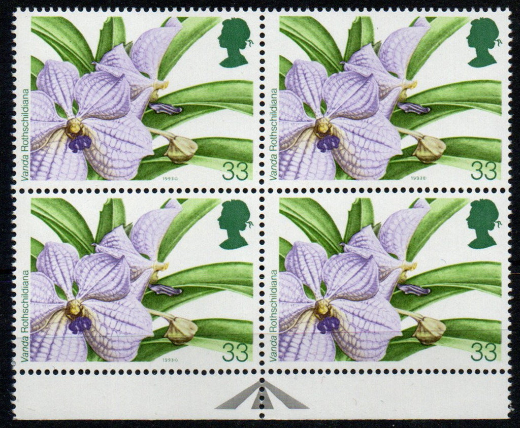 GB QEII 1993 SG1662 World Orchid Conference Missing Logo Error in U/M Block of 4 (TT322)