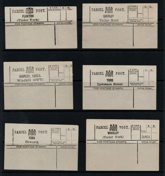 GB Yorkshire 6 x Parcel Post Unused Labels from different Post Offices