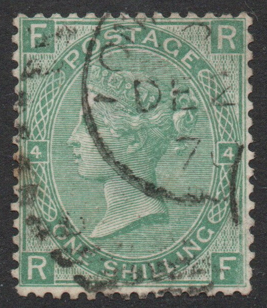 GB QV 1867 SG117 1/- Green Plate 4 ( R - F)  Very Good Used