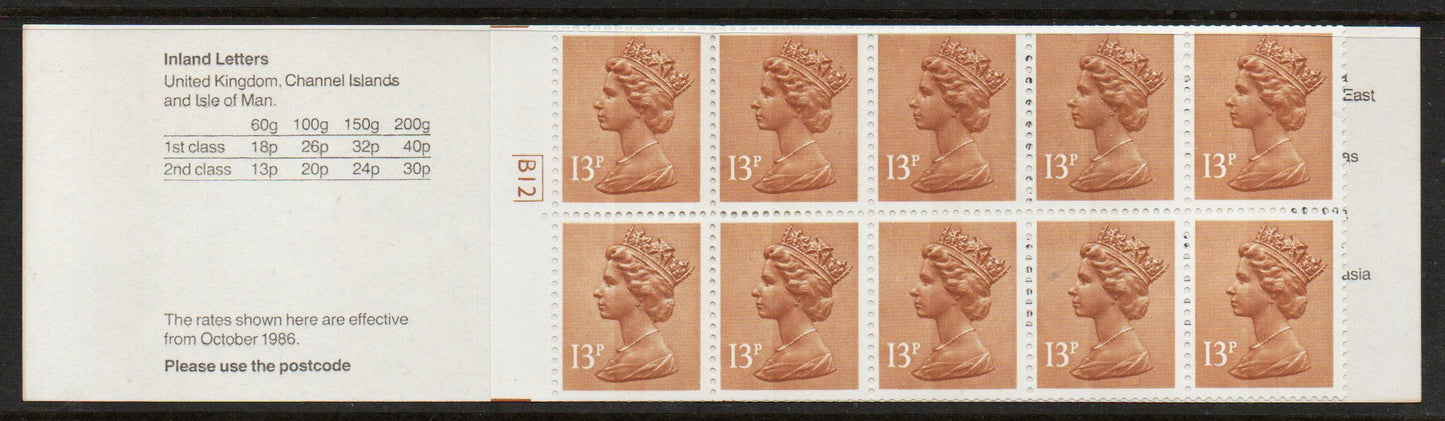 1986 GB Booklet FX9a Xmas Christmas cylinder B12 U/M (TT797)