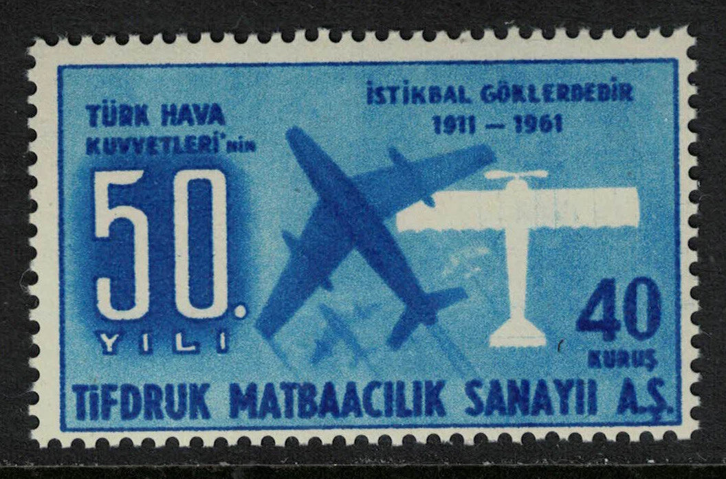 1961 Turkey 50th Anniversary of Air Force. 40c Proof Essay in Blue U/M